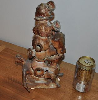 Whimsical Pottery Figural Tower Sculpture
