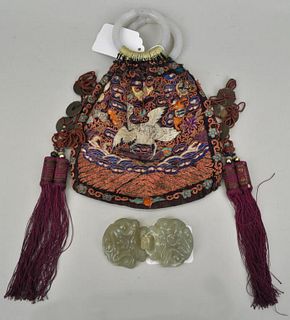Chinese Carved Jade/Hardstone Belt Buckle, Handbag