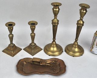 Two Pair Period Federal Brass Candlesticks