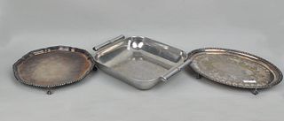 Two English Silver Plate Trays, Pewter Bowl