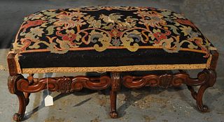 Jacobean Style Needework Upholstered Bench