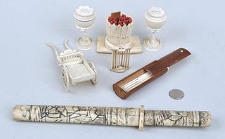 Group Asian Carved Bone Items