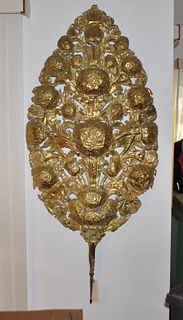 Large Repousse Brass Floral Altar Screen