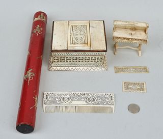 Estate Group Indo Persian Carved Bone Items