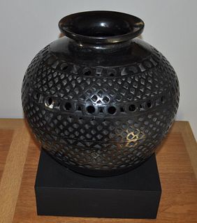 Mexican Pierced Pottery Olla on Stand