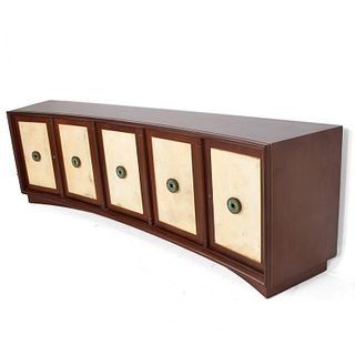 Mid-Century Mexican Modernist Mahogany Credenza with Mendoza Pulls and Goatskin
