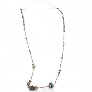 NATIVE AMERICAN SILVER, SHELL, & TURQUOISE NECKLACE