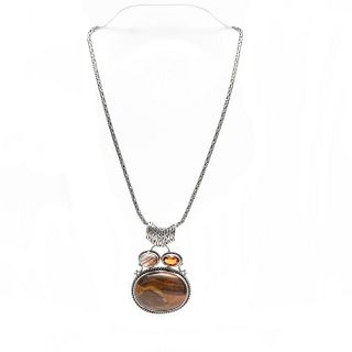 STERLING SILVER NECKLACE W. TIGER'S EYE AGATE
