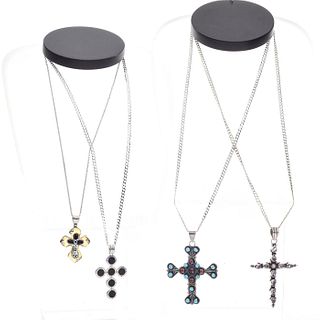 GROUP OF 4 925 SILVER PENDANT CROSS CHAINS