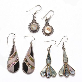 3 PAIRS, STERLING SILVER EARRINGS W. MOTHER OF PEARL