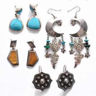 4 PAIRS, MEXICAN SILVER EARRINGS
