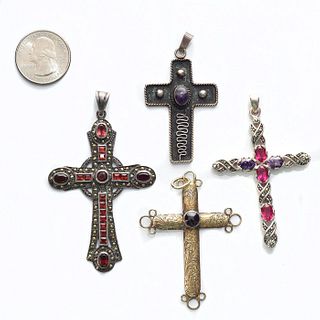 4 CRUCIFIX NECKLACE PENDANTS MARKED STAINLESS