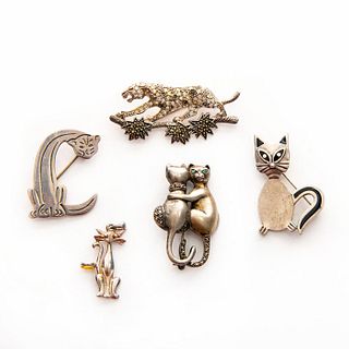 GROUP OF 5 925 SILVER PENDANT PINS, CAT THEMES