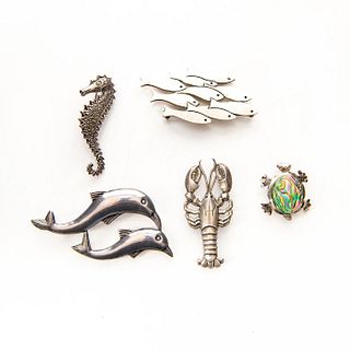 GROUP OF 5 925 SILVER PENDANT PINS, MARINE THEMES