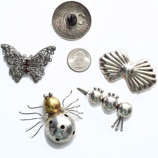 GROUP OF 5 925 SILVER PENDANT PINS, VARIOUS THEMES