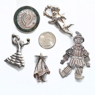 GROUP OF 5 925 SILVER PENDANT PINS, VARIOUS THEMES