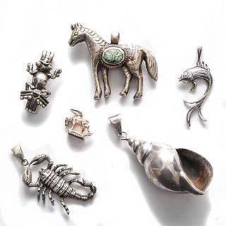 6 ANIMAL THEMED STERLING SILVER NECKLACE PENDANTS