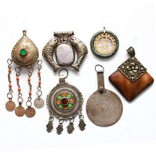 6 20TH C. WORLDLY NECKLACE PENDANTS