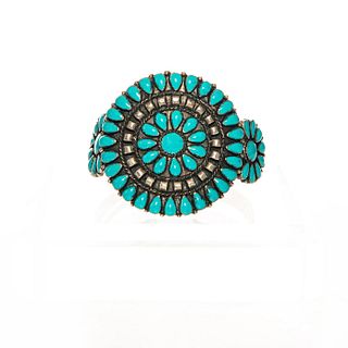 STERLING SILVER NAVAJO TRIBAL TURQUOISE CUFF BRACELET