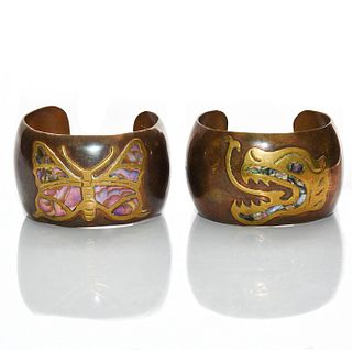 2 MEXICAN COPPER AND BRASS CUFF BRACELETS