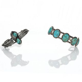 2 NATIVE AMERICAN TURQUOISE, SILVER CUFF BRACELET