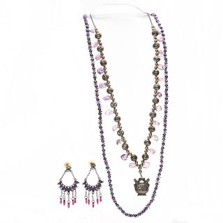 AMETHYST NATURAL STONED NECKLACES AND EARRING SET