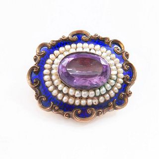 VICTORIAN JEWELRY GOLD, PEARLS, AMETHYST PIN PENDANT