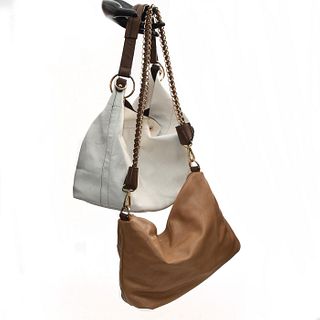 CHARMING CHARLIE WHITE AND BROWN HOBO DOUBLE PURSE