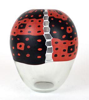 Red, Black, and Clear Vase #3527 by Massimo Nordio