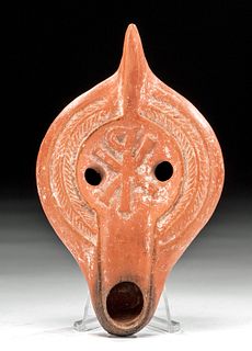 Roman North African Redware Oil Lamp w/ Chi Rho
