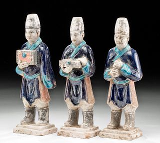 3 Chinese Ming Dynasty Glazed Terracotta Attendants