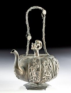 Early 20th C. Chinese Silver Teapot - Pumpkin Form