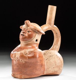 Moche Pottery Whistling Stirrup Vessel - Man w/ Llama