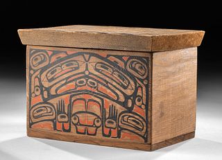 20th C. Pacific Northwest Coast Painted Cedar Box - LVL