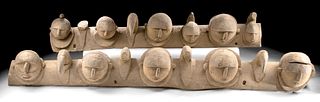 Massive 20th C. PNG Maprik Carved Wood Lintel, 2 Pieces