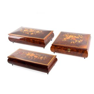 3 Italian Lacquer & Marquetry Music Boxes
