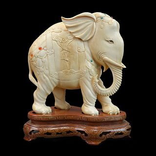 Carved and Jeweled Ivory Elephant