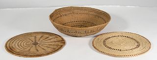 Group, Three Native American Woven Bichrome basket