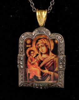 24K YG .925 Diamond Religious Pendant Necklace