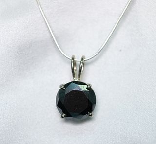 Large 13 CT Black Diamond & Sterling Necklace