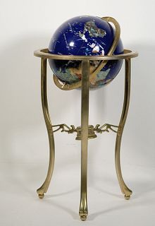 Semi Precious Stone Rotating Globe on Stand