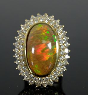 Superb 18K YG 18.5 CTW Opal & Diamond Ring