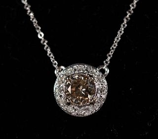 14K WG & Champagne Diamond Pendant Necklace