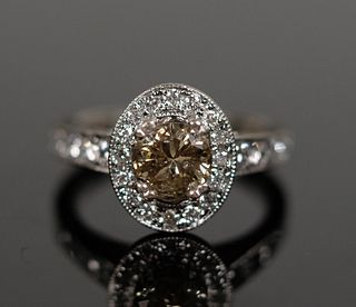 14K WG & Champagne Diamond Ring, Size 4.5