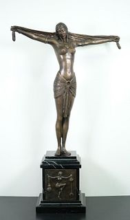 After Chiparus Art Deco Bronze Nude On Marble
