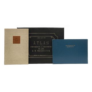 LOTE DE LIBROS: ATLAS, MAPAS Y CARTOGRAFÍA. a) Atlas Pintoresco e Historico de los Estados Unidos Mexicanos. Pzs: 3.