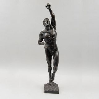 Firma sin identificar. Hombre desnudo. Fundición en bronce. Firmado. 74 x 21 x 13 cm.