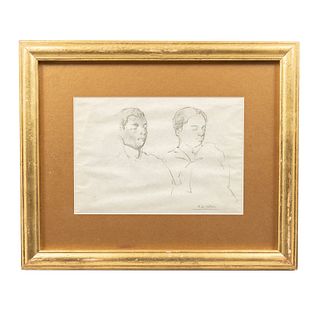A.G. Nuñez. Retrato de 2 personajes. Firmado. Dibujo a lápiz sobre papel. Enmarcado. 16 x 23 cm.
