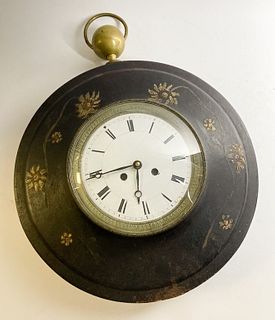 Tole Wall Clock With Porcelain Face
