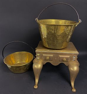 Brass Footman and Two Brass Buckets